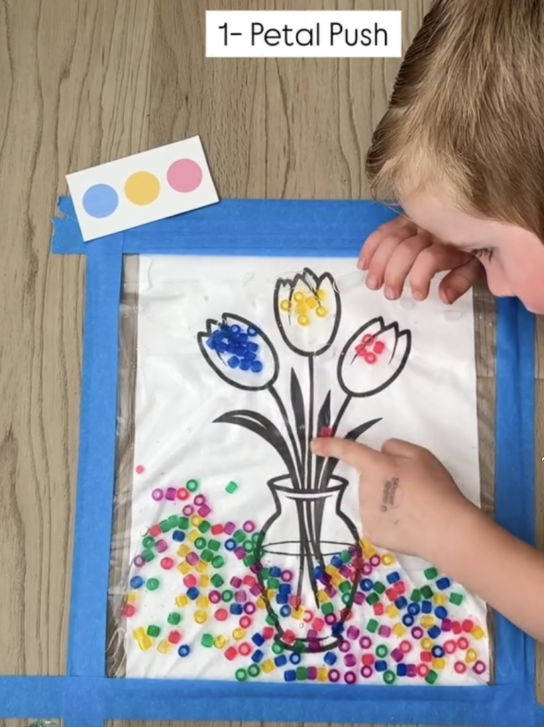 Three simple springtime activities using pom poms and tissue paper