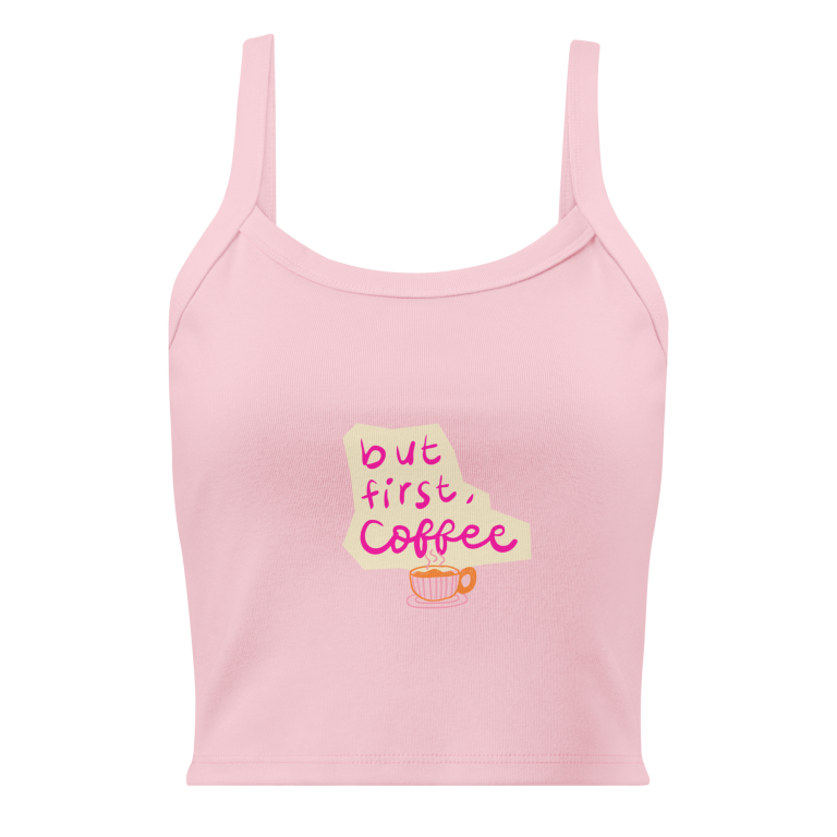 PerfectConnect Pink ribbed tank top with au pair print